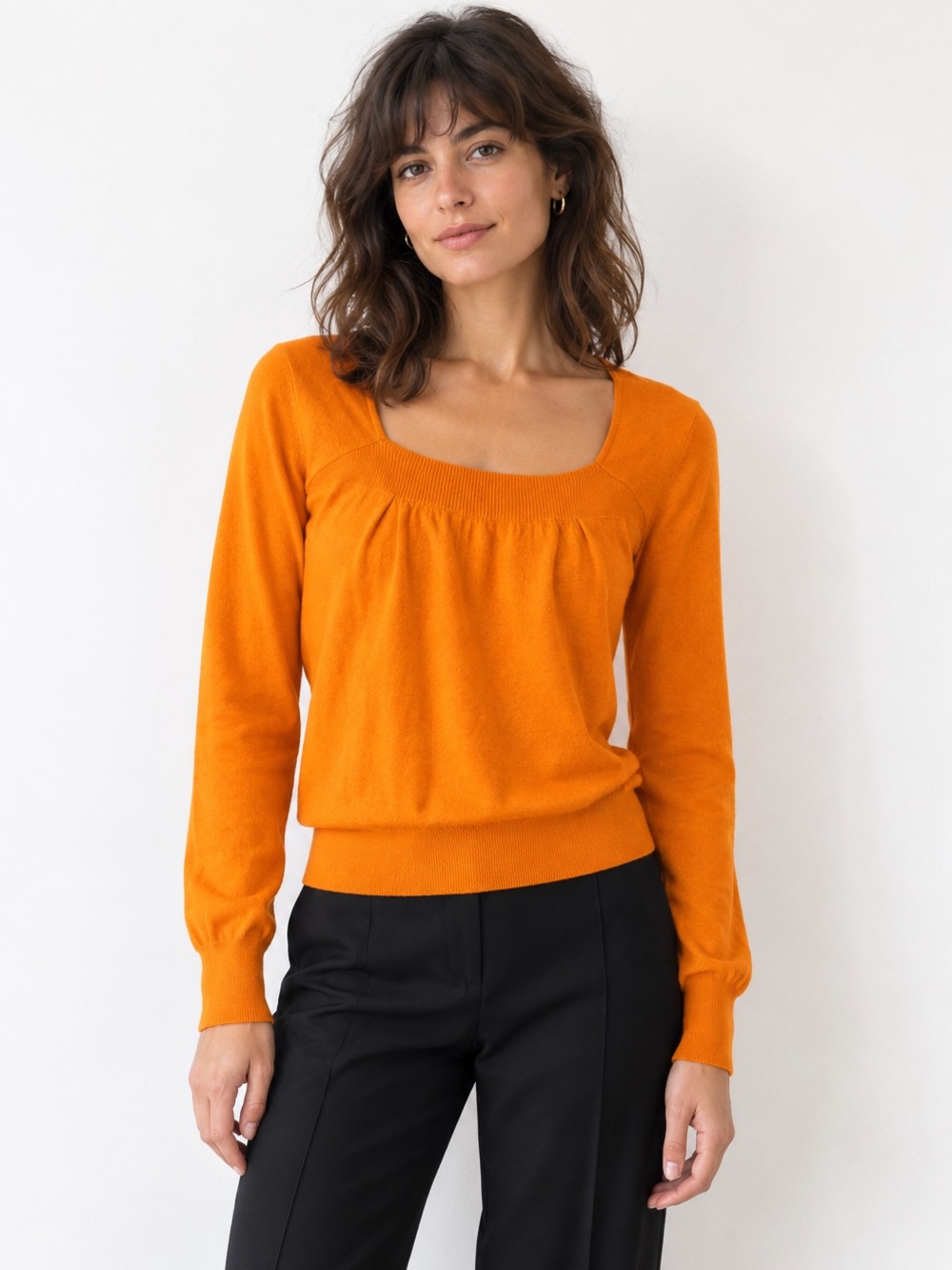 Etro Milano Orange Silk Cashmere Blend Square Neck Sweater Size 44